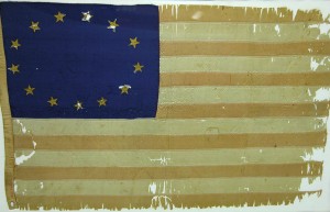 The flag Betsy Ross made (ca. 1783–1795) may be the earliest known U.S. flag in existence. Photo from the National Archives, and courtesy of Claude and Inez Harkins.